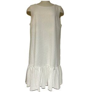 Tommy Hilfiger White Ruffle Fit Flair Sleeveless Shift Dress Biz Classic Prep